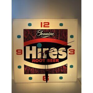 Vtg 1970s Clock Hires Root Beer Soda Drink Collector Light Up Display Clock USA